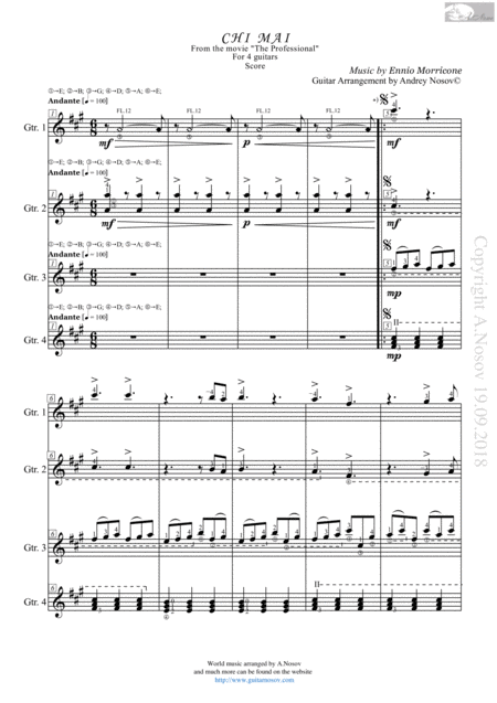 Free Sheet Music Chi Mai Sheet Music For 4 Guitars