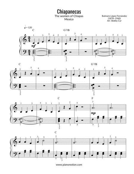 Free Sheet Music Chiapanecas Easy Piano Solo