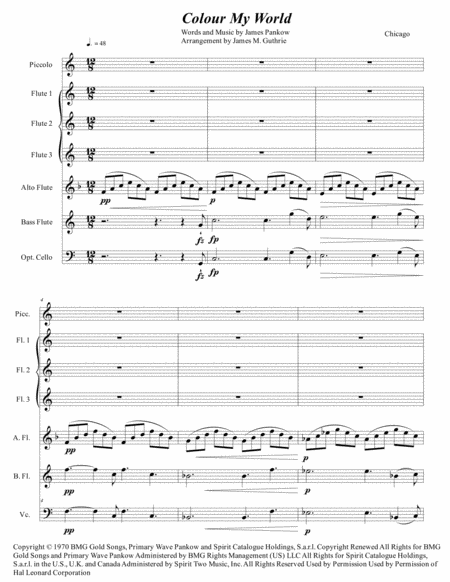 Chicago Colour My World For Flute Choir Sheet Music