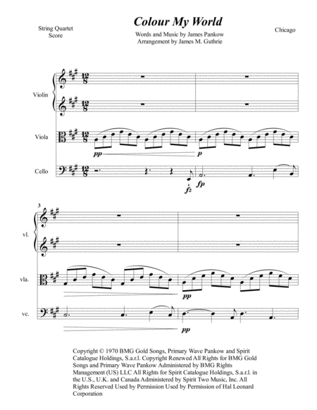 Chicago Colour My World For String Quartet Sheet Music