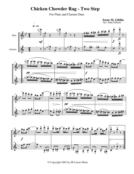 Chicken Chowder Rag By Irene Giblin For Flute And Clarinet Duet Sheet Music