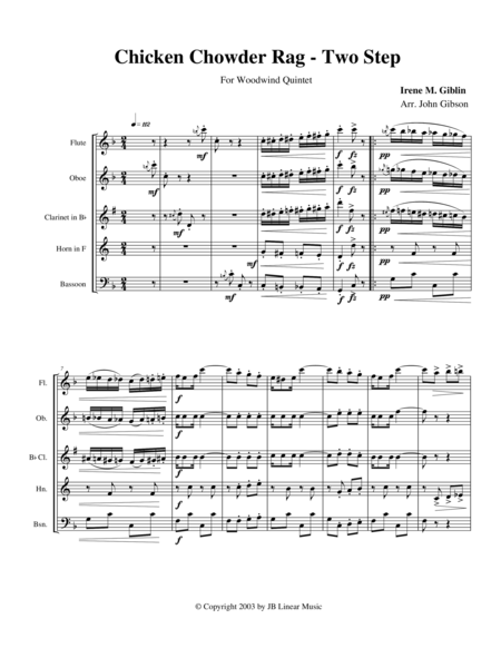 Free Sheet Music Chicken Chowder Rag By Irene Giblin For Woodwind Quintet