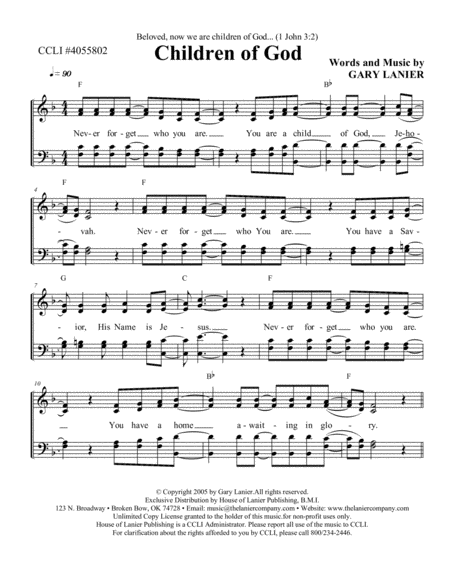 Children Of God Worship Hymn Sheet Sheet Music