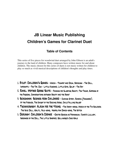 Free Sheet Music Childrens Games Book For Clarinet Duet