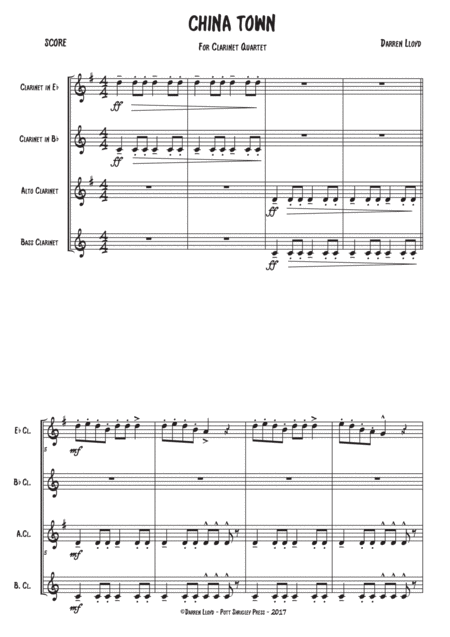 Free Sheet Music China Town Clarinet Quartet