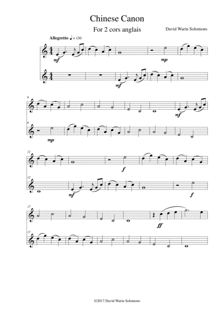 Free Sheet Music Chinese Canon For Two Cors Anglais