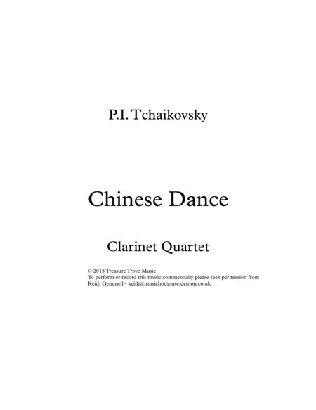 Chinese Dance Clarinet Quartet Sheet Music