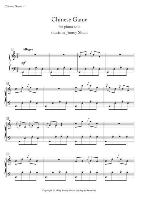 Free Sheet Music Chinese Game