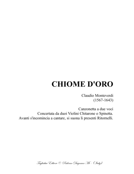 Free Sheet Music Chiome D Oro C Monteverdi For 2 Soprano 2violini Spinetta E Basso Cello