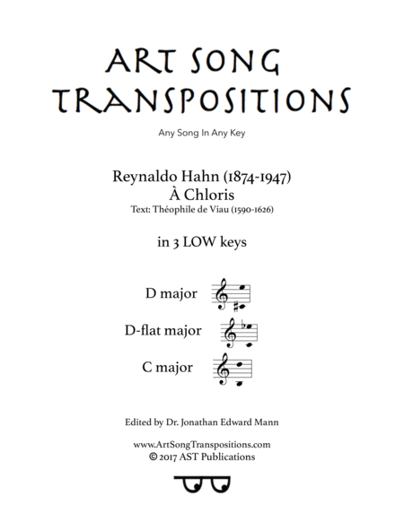 Chloris In 3 Low Keys D D Flat C Major Sheet Music