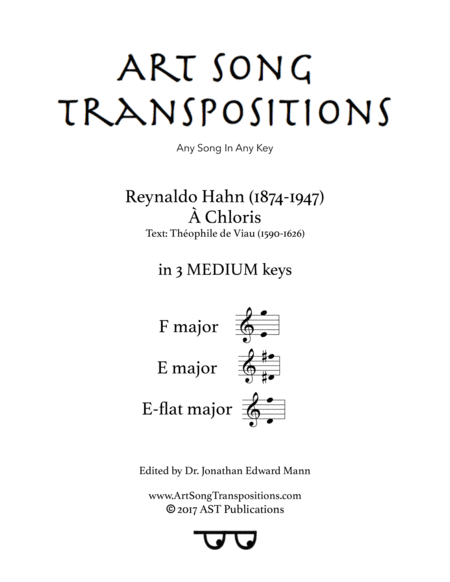 Chloris In 3 Medium Keys F E E Flat Major Sheet Music