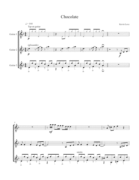 Chocolate Guitar Trio Score And Parts Sheet Music