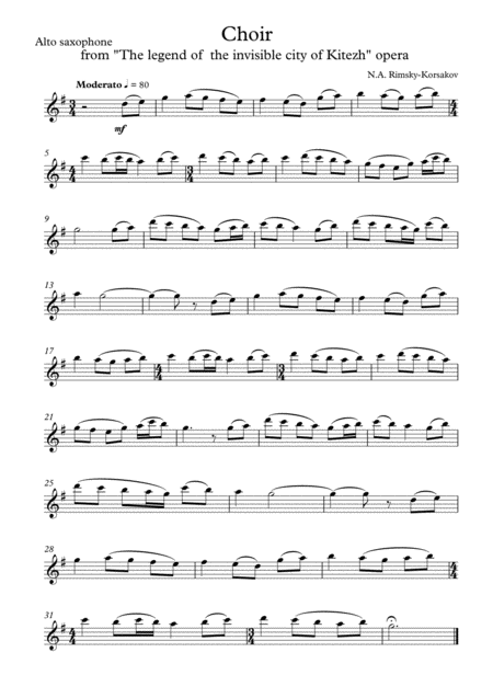 Choir From The Legend Of The Invisible City Of Kitezh Opera Alto Sax Sheet Music