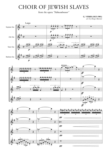 Choir Of The Jewish Slaves For Saxophone Quartet Sheet Music