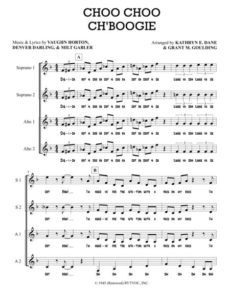 Free Sheet Music Choo Choo Ch Boogie A Cappella Quartet Ssaa