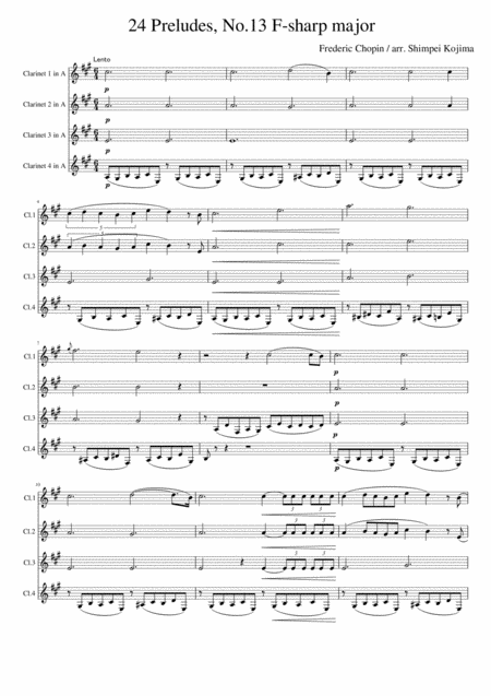 Free Sheet Music Chopin 24 Preludes No 13 F Sharp Major For Clarinet Quartet