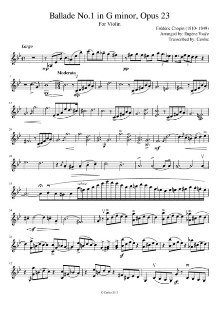 Free Sheet Music Chopin Ballade No 1 In G Minor Op 23 For Violin