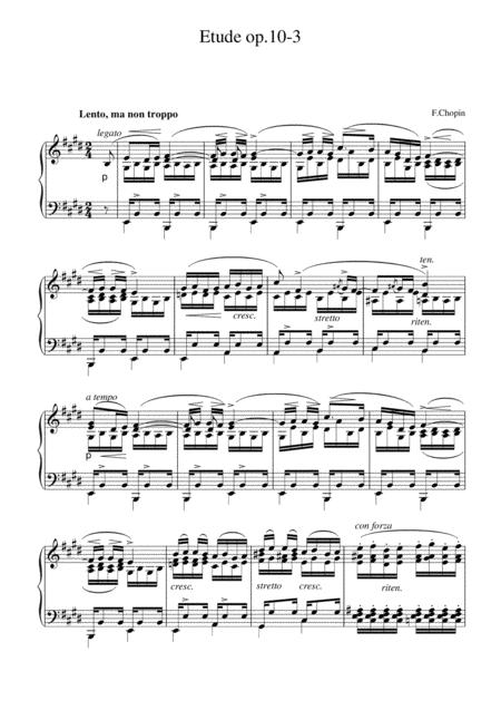 Chopin Etude In E Major Op 10 No 3 Original Complete Version Sheet Music