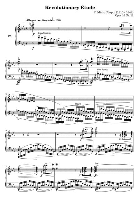 Chopin Etude Op 10 No 12 In C Minor Revolutionary Original Complete Version Sheet Music