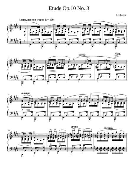 Chopin Etude Op 10 No 3 In E Major Tristesse Sheet Music