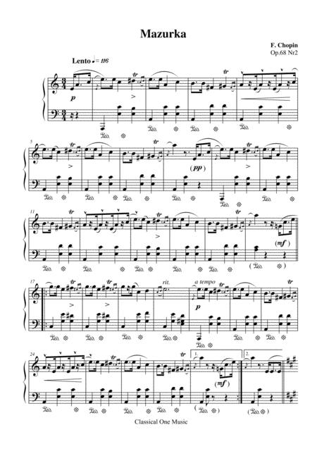 Chopin Mazurka A Minor Op 68 2 For Piano Solo Sheet Music