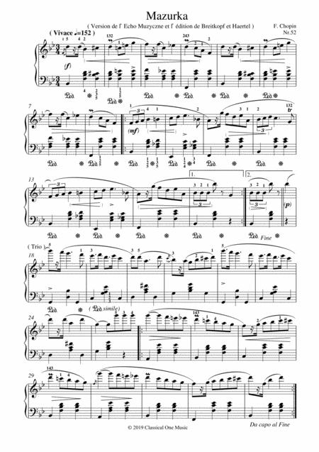 Chopin Mazurka B Major Op Posth Nr 52 For Piano Solo Sheet Music