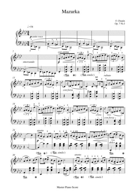 Chopin Mazurka F Minor Op 7 3 For Piano Solo Sheet Music