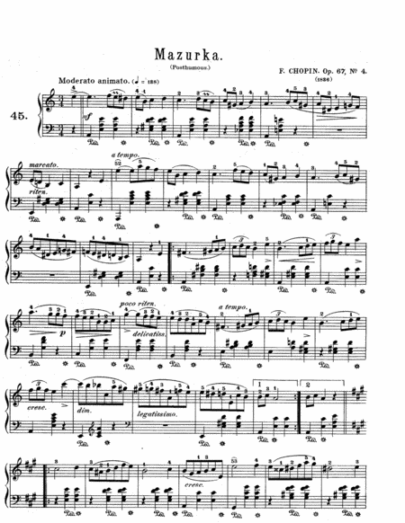Free Sheet Music Chopin Mazurka In A Minor Op 67 No 4