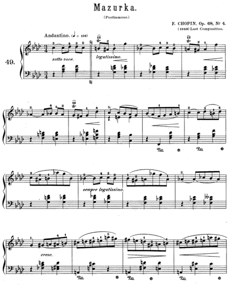 Free Sheet Music Chopin Mazurka In F Minor Op 68 No 4
