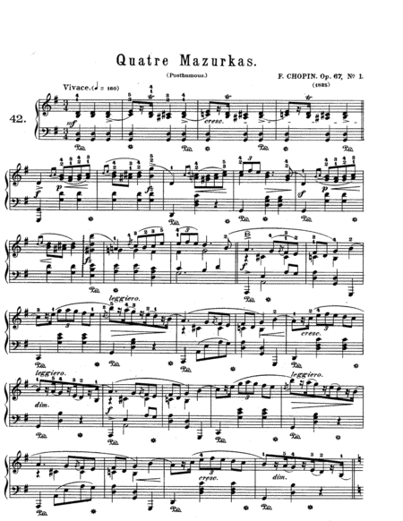 Chopin Mazurka In G Major Op 67 No 1 Sheet Music