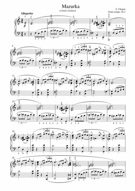 Chopin Mazurka N Temps No 1 For Piano Solo Sheet Music