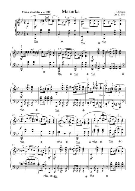 Chopin Mazurka Op 17 No 1 For Piano Solo Sheet Music