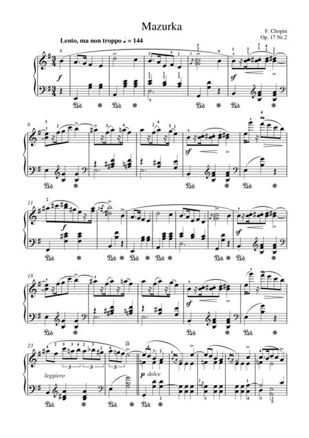 Chopin Mazurka Op 17 No 2 For Piano Solo Sheet Music