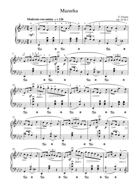Free Sheet Music Chopin Mazurka Op 24 Nr 3 For Piano Solo