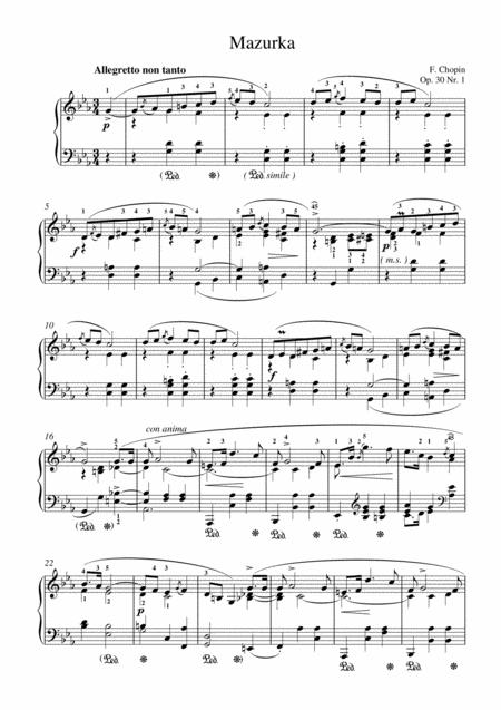 Chopin Mazurka Op 30 No 1 For Piano Solo Sheet Music