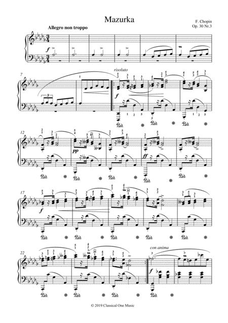 Chopin Mazurka Op 30 No 3 For Piano Solo Sheet Music