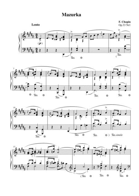 Free Sheet Music Chopin Mazurka Op 33 No 1 For Piano Solo