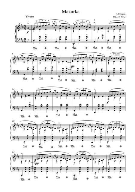 Chopin Mazurka Op 33 No 2 For Piano Solo Sheet Music