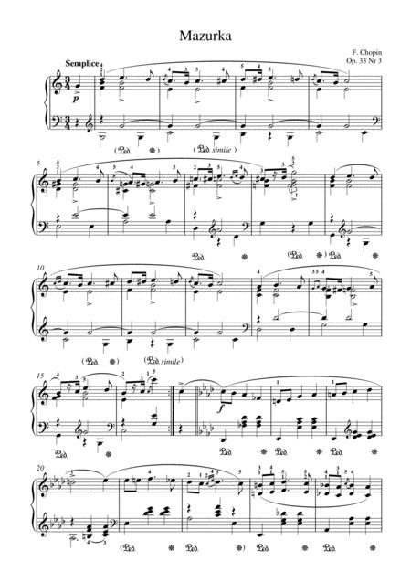 Chopin Mazurka Op 33 Nr3 For Piano Solo Sheet Music