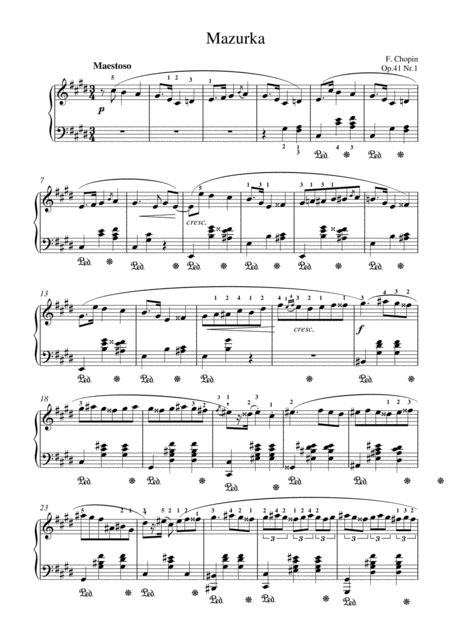 Chopin Mazurka Op 41 No 1 For Piano Solo Sheet Music