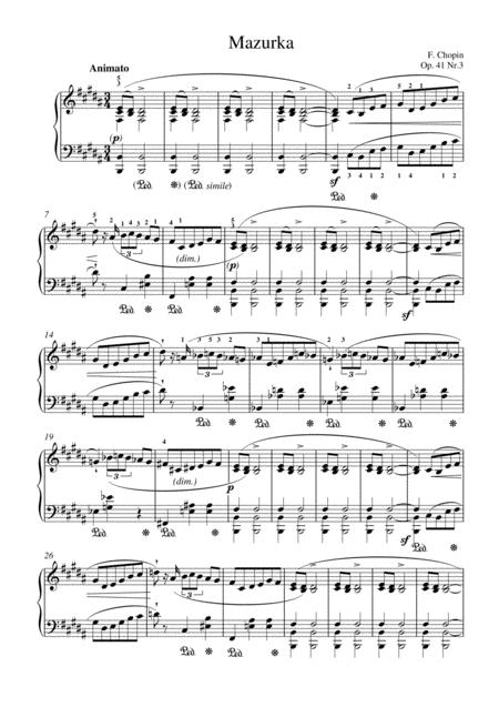 Chopin Mazurka Op 41 No 3 For Piano Solo Sheet Music