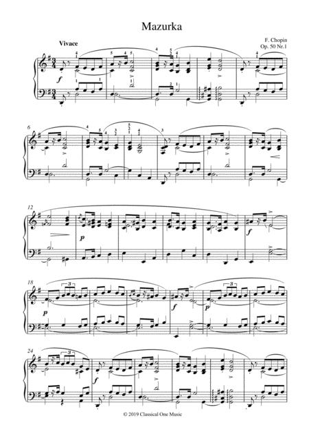 Chopin Mazurka Op 50 No 1 For Piano Solo Sheet Music