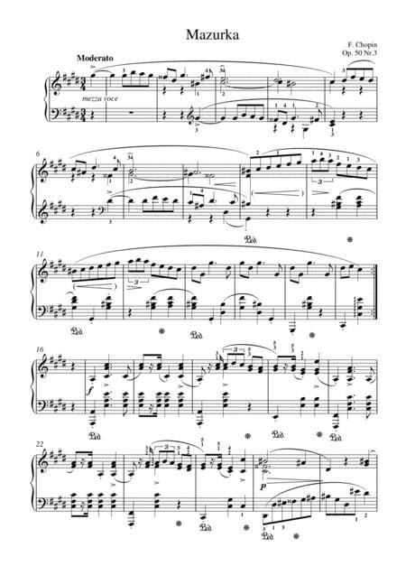 Chopin Mazurka Op 50 No 3 For Piano Solo Sheet Music