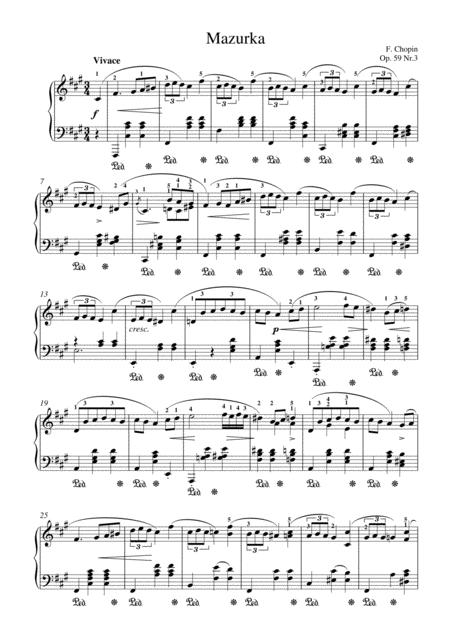 Chopin Mazurka Op 59 No 3 For Piano Solo Sheet Music