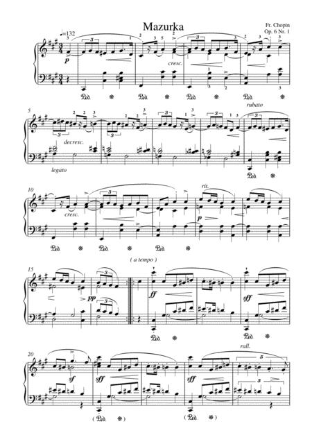 Chopin Mazurka Op 6 No 1 For Piano Solo Sheet Music