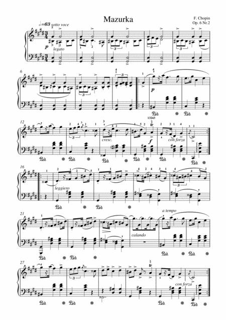 Free Sheet Music Chopin Mazurka Op 6 No 2 For Piano Solo