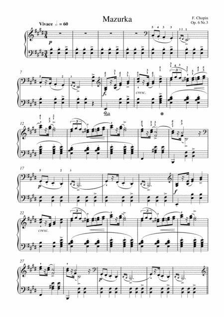 Free Sheet Music Chopin Mazurka Op 6 No 3 For Piano Solo