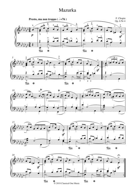 Free Sheet Music Chopin Mazurka Op 6 Nr 4 For Piano Solo