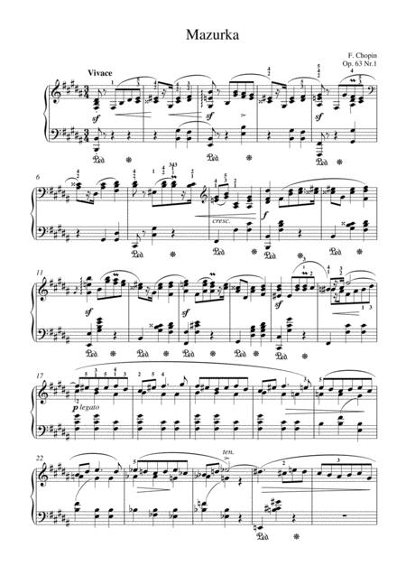 Chopin Mazurka Op 63 No 1 For Piano Solo Sheet Music