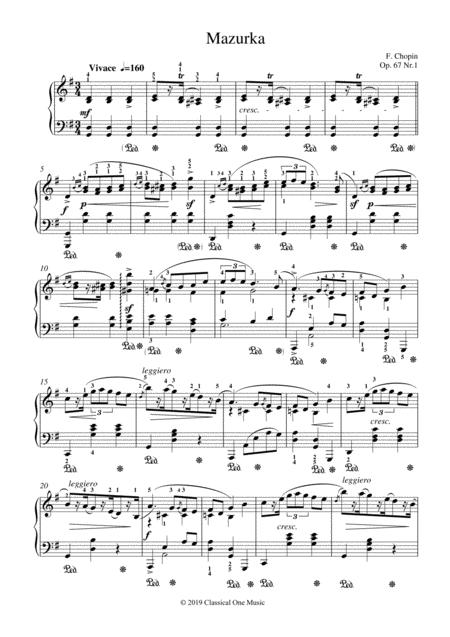 Free Sheet Music Chopin Mazurka Op 67 No 1 For Piano Solo